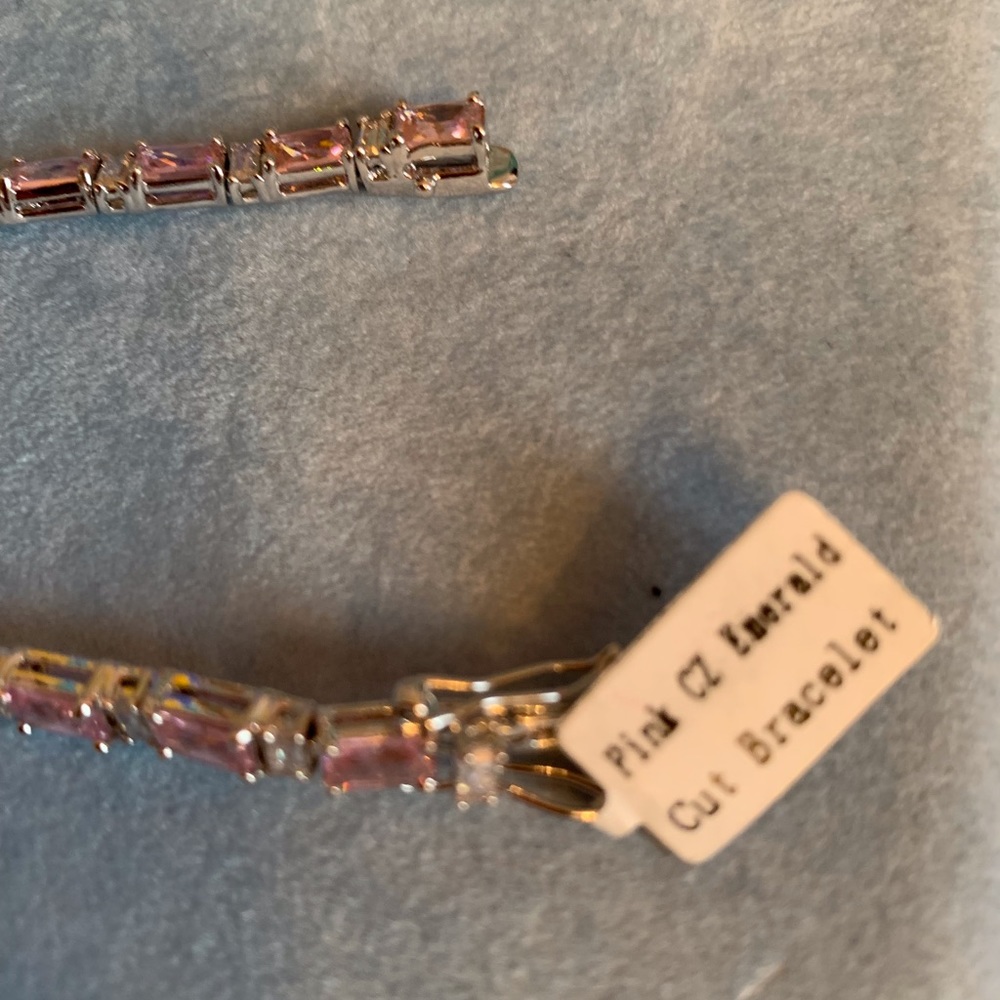 Vintage Sterling Pink and Clear CZ Bracelet - Picture 4 of 6
